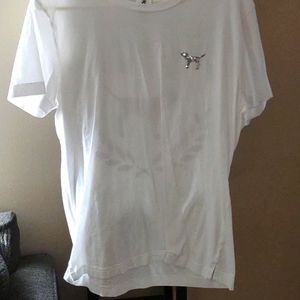 A gorgeous white outrageously blinged out Pink t Shirt.